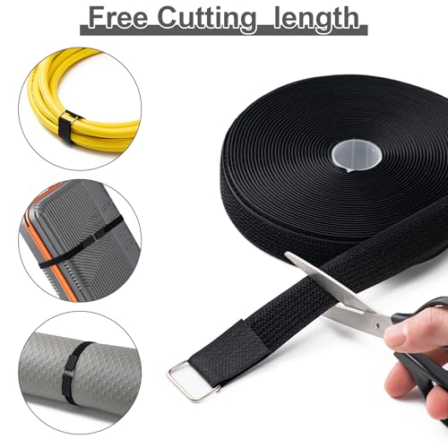 1" x16Ft Hook and Loop Straps with 25 Metal Buckles，Black - color: Black, size: 1"×16ft Metal Buckle