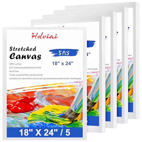 Stretched Canvas for Painting - 18x24 Inch/5 Canvas Value Pack - Triple Primer Acid Free 100% Cotton Blank Canvas for Painting Supplies Oil and Acrylic Pouring Art Watercolor - size: 5 Pack - 18x24 Inches