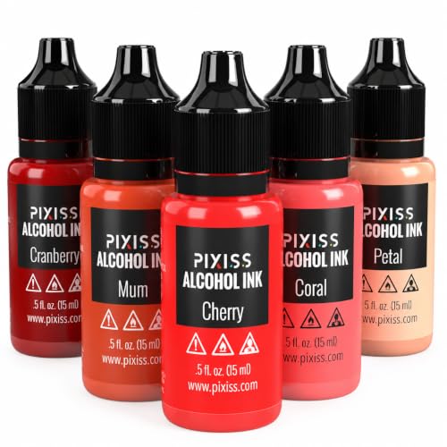 Pixiss Red Alcohol Ink Set - 5 Shades of Highly Saturated Alcohol Ink for Epoxy Resin Supplies, Yupo Paper, Tumblers, Coasters - Resin Colorant for Epoxy Resin and Resin Art Supplies - color: Reds