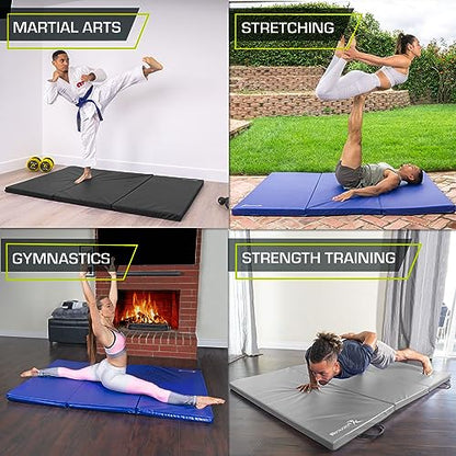 ProsourceFit Tri-Fold Folding Thick Exercise Mat 6’x4’ with Carrying Handles for Tumbling, Martial Arts, Gymnastics, Stretching, Core Workouts