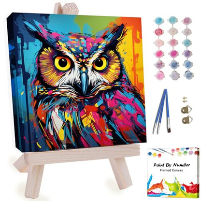 Artunion Framed Paint by Numbers Kit for Adults Beginners & Kids Ages 8-12,Colorful Owl Paint by Number with Frame,Animal Watercolor Paint by Numbers Kit on Canvas 10 * 10 Inch Without Easel - color: ZXT-388-F