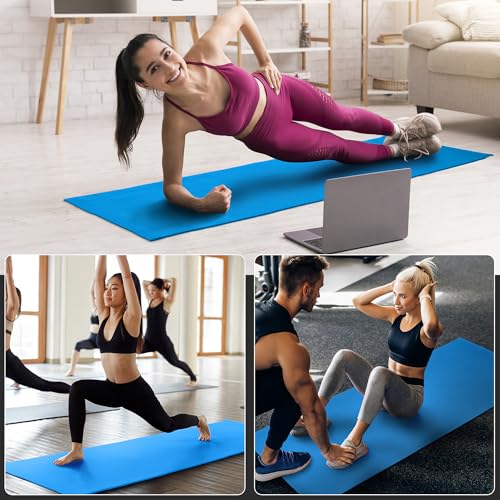 Fitvids All Purpose Thick High Density No Tear Exercise Yoga Mat with Strap & Lightweight Features for Indoor & Outdoor Use - color: Blue