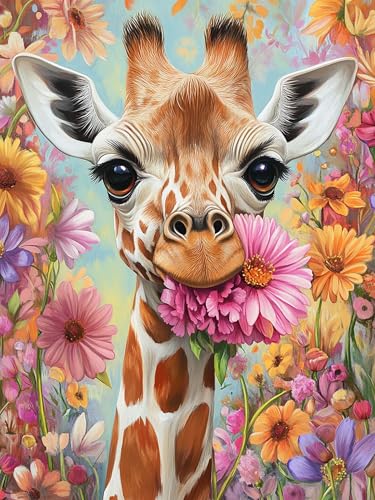 VAIIEYO 5D DIY Diamond Art Kits for Adults Giraffe, Diamond Painting Animal, Paint by Numbers Full Drill Round Rhinestone Craft Canvas for Home Wall Decor Gift 12x16 inch-42 - color: gentle giraffe