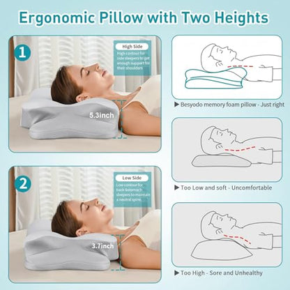 Cervical Neck Pillow for Pain Relief - Ergonomic Memory Foam Pillows - color: Grey