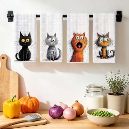 4 Pcs Funny Cat Kitchen Towels, Cute Cats Gifts Reusable Hand Towels-07 - color: Multi 1624