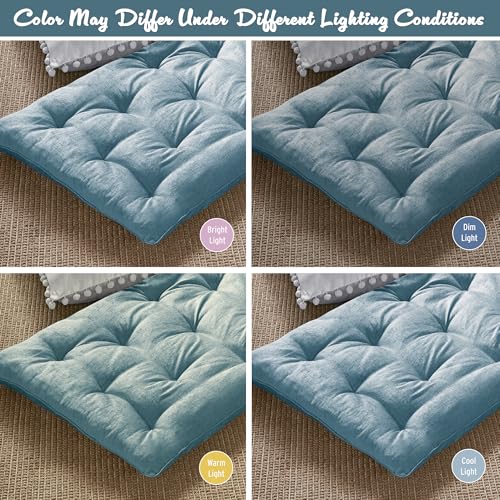Intelligent Design Foldable Lightweight Lounge Floor Pillow 27" x 74" Aqua | Edelia Poly Chenille Soft Sheen Cushion, Tufted Seat for Meditation, Game Playing, Yoga, Reading with Travel Wrap - color: Aqua