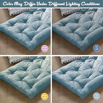 Intelligent Design Foldable Lightweight Lounge Floor Pillow 27" x 74" Aqua | Edelia Poly Chenille Soft Sheen Cushion, Tufted Seat for Meditation, Game Playing, Yoga, Reading with Travel Wrap - color: Aqua