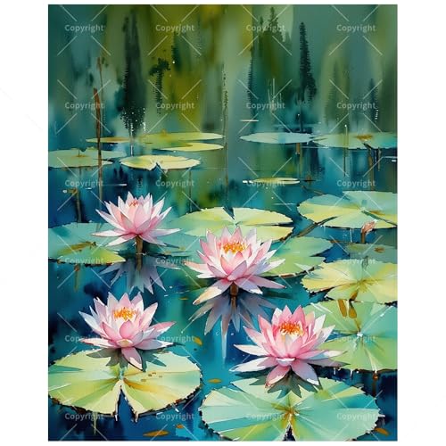 Flowers Paint by Numbers Kit for Adults - DIY Lotus Flowers on Water Painting on Canvas, Acrylic Paint Set, Suitable for Beginners, Nature Art for Home Decoration or Gifts(16X20IN Framed) - color: TCXY06532, size: 16X20IN Framed