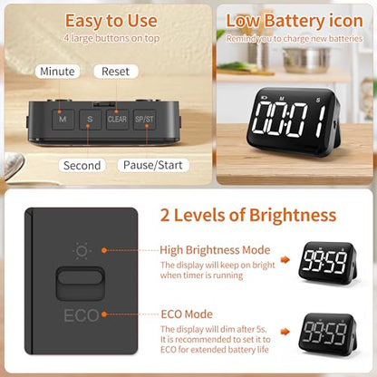 Digital Kitchen Timer, Magnetic Large Display for Cooking & Classroom - color: Dark Black