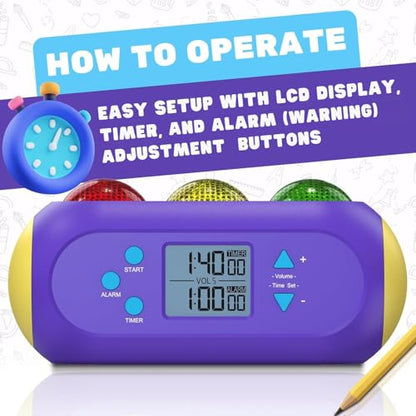 Visual Timer for Kids, Traffic Light Countdown with Light and Sound - ADHD | Toddler Classroom Timer, LCD Display, Red Yellow Green, Digital Timer for Home School, Teachers, Focus and Time Management