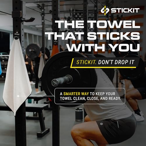 STICKIT Microfiber Gym Towel for Men & Women - 29” x 29” | Workout Towel with Magnet & Clip - Sweat Absorbing - Quick Dry - Odor-Resistant - Attach to Benches, Equipments & Bags - color: White