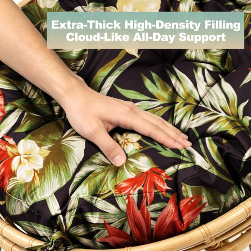 47" Round Tufted Floor Cushion, Thick Meditation Papasan with Ties - color: Floral Black