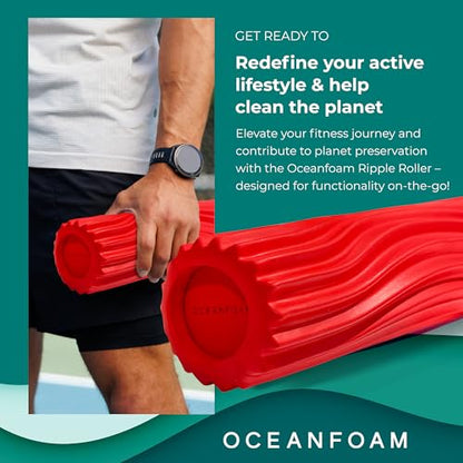 Oceanfoam Ripple Travel Foam Roller (11" x 3.35") Firm Mini Foam Roller for Physical Therapy, Deep Tissue Massage, Back Pain - High Density, Ergonomic Wave Textured - Yoga, Pilates, Exercise (Red) - color: Red