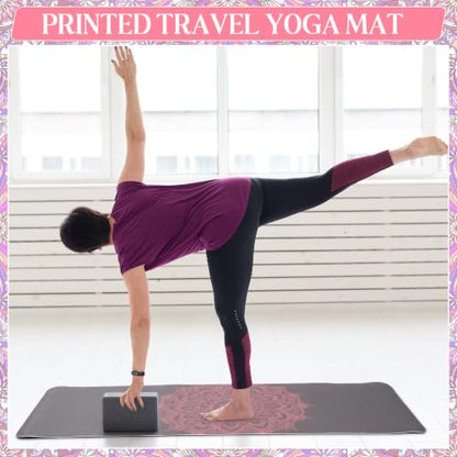 Tinideya 3 Pcs Yoga Mat and Blocks Set 6mm Non Slip Strap - color: Dusty Blue