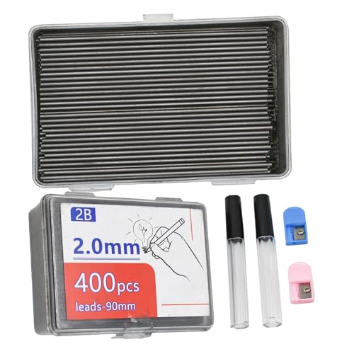 400 Pcs 2.0mm Mechanical Pencils Leads 2B Pencil Refills | 2.0mm Bold Thick Pencil Leads With 2 Sharpeners And 2 Tubes For Drafting Sketching Artist School Office Students Stationery ﻿