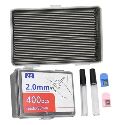400 Pcs 2.0mm Mechanical Pencils Leads 2B Pencil Refills | 2.0mm Bold Thick Pencil Leads With 2 Sharpeners And 2 Tubes For Drafting Sketching Artist School Office Students Stationery ﻿