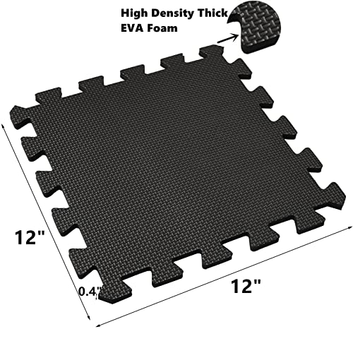 DEAYOU 16 Tiles Interlocking Foam Mat Floor Tiles, 12" x 12" EVA Foam Puzzle Mat with Borders, 0.4" Thick Soft Protective Exercise Padding Mats for Fitness, Play, Gym, Black and Cream White