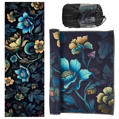 Yoga Towels, Non Slip Hot Yoga Mat Towel with Grip Dots,Super-Absorbent Soft Microfiber Yoga Blanket for Pilates, Fitness and Workout 72inch x 24inch - color: New Styles Dark Flower