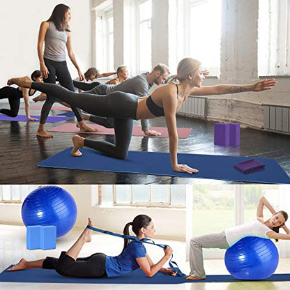 Yoga Starter Kit - 11-Piece Set with Yoga Blocks, Strap, Ball, Mat, Carrying Strap, Net Bag, Cooling Towel - color: Blue