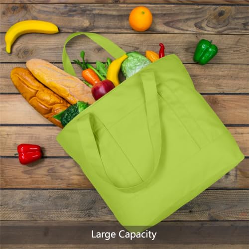 TOPDesign 1-Pack Canvas Tote Bag with an External Pocket, Reusable Grocery Shopping Bag, Top Zipper Closure, Daily Essentials (Light Green) - color: Light Green