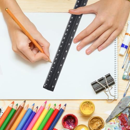 Engineer Scale Ruler, Imperial Measurements 12'', Laser-Etched Aluminum Architect Triangular Ruler Black for Architects, Students, Draftsman, and Engineers | Black, Laser-Etched Aluminum Architect Triangular Ruler for Architects, Students, Draftsman, and