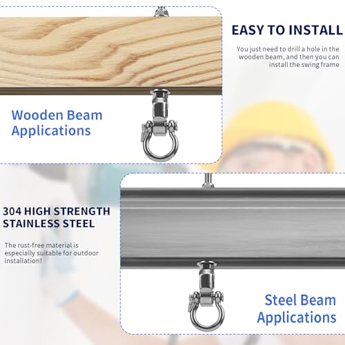 4 Heavy Duty Swing Hangers 360° Bearing Stainless Steel Swing Hooks 1000LBS Capacity Playground Sandbag Hammock Chair Porch Swing - size: 4 Pack 360°