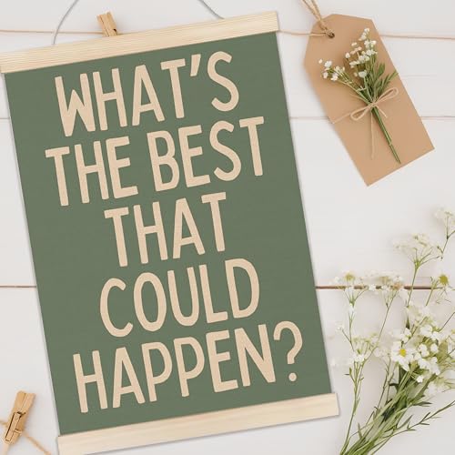 Welshower Boho Motivational Positive Poster Hanger Frame, What's the Best That Could Happen Positive Affirmations Wall Art Prints Decor for Living Room Bedroom Home Office Framed, 12x16 Inch（green） - color: positive words16