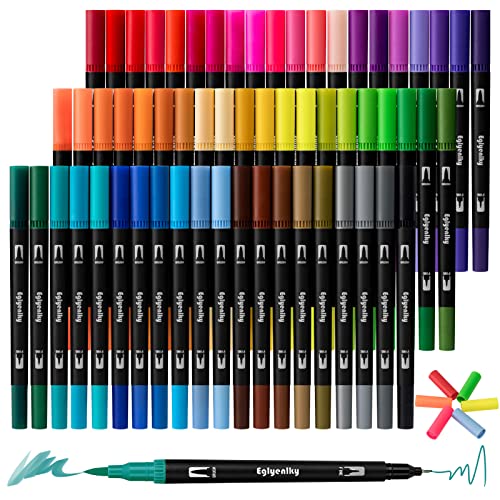 Eglyenlky Coloring Pens for Adult Coloring Books, 60 Water Colors | Dual Tip Brush Pens, Felt Markers with Fine and Brush Tip,Marker Set for Kid Adult Artist Drawing - color: 60 Colors-Black