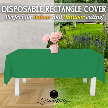 Grandipity Plastic Table Cloth Disposable 12 Pack 54” x 108” Rectangle | Green Plastic table covers, durable disposable tablecloths, fade and tear-resistent table cover for party, event