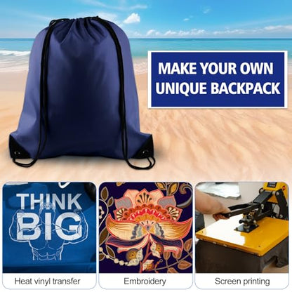 KUUQA 12Pcs Navy Blue Drawstring Backpack Bags - color: Navy Blue