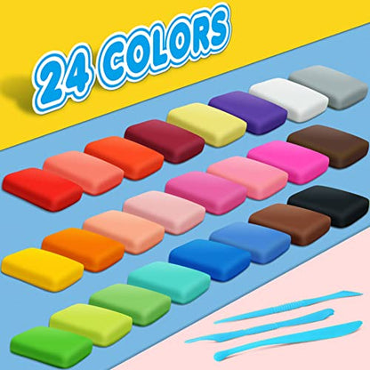 Air Dry Clay, 24 Colors Modeling Magic Clay for Kids | Includes Tools, Soft & Ultra Light, Ages 3-8+ Years, Boys & Girls - color: 24 Colors
