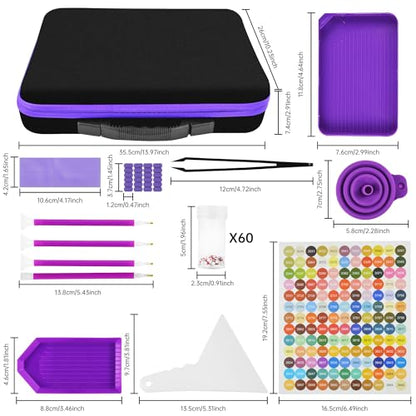 Mlife Diamond Art Painting Storage Boxes,1 Diamond Painting A4 Light Box Tracing Light Board with 3 Brightness, 80 Slots Bead Storage with 5D Diamond Art Accessories and Tools Kit（Purple） - color: purple