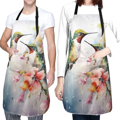 Artist Painting Apron with 2 Pockets Painters Art Aprons Gifts for Women Men - color: Flroal Hummingbird Painting