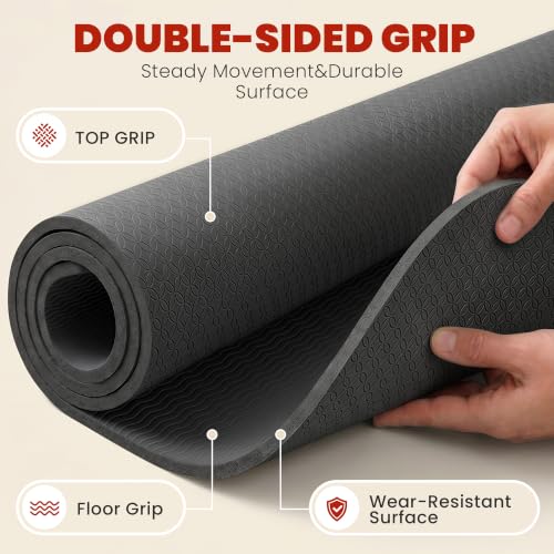 Large Yoga Mat, 6' x 4'/6' x 3' x 6mm /8mm/12mm Thick Workout Mat - color: Black, size: 72" x 48" x 0.24"