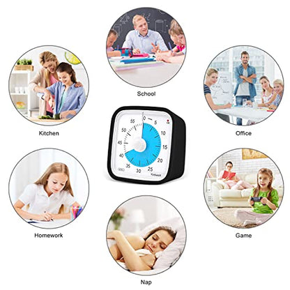 Yunbaoit Visual Timer for Kids, Silent 60-min Countdown Timer, Black Blue - color: Black Blue