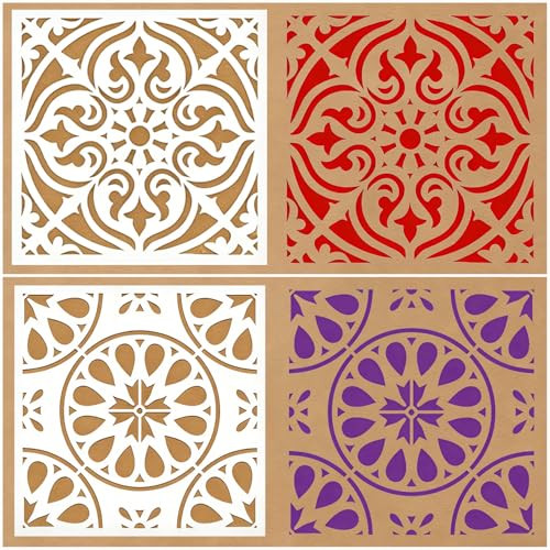 9 Pcs Mandala Stencils for Painting Reusable Plastic 6×6 Inch Mandala Dot Stencils Drawing Templates for Crafts DIY Wall Canvas Notebook Knit Card Wood