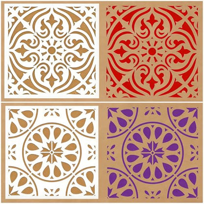 9 Pcs Mandala Stencils for Painting Reusable Plastic 6×6 Inch Mandala Dot Stencils Drawing Templates for Crafts DIY Wall Canvas Notebook Knit Card Wood