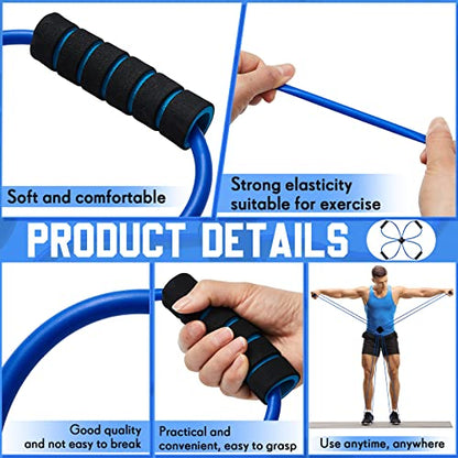 Junkin Pilates Reformer Resistance Band Cross Exercise Band Elastic Loop Tube Pilates Bands with Comfort Grips Home Fitness Equipment for Women Body Muscles Workout Strength Training (Blue)