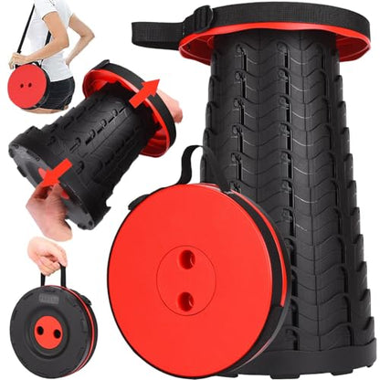 Fishboy Upgraded Collapsible Stool, 400lbs Max Weight, Lightweight But Sturdy, Portable Retractable Folding Telescoping Foldable Camping Stool for Adults Outdoor Fishing Hiking BBQ - color: Red
