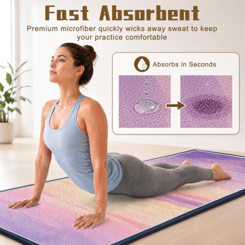 Yoga Mat Towel, Hot Yoga Towel High-Definition Pattern, Machine Washable with Ultra-Absorbent Yoga Towels for Hot Yoga Non Slip for Fitness, Exercise, Pilates, 72 x 27 in, Purple Sunset - color: Purple Sunset