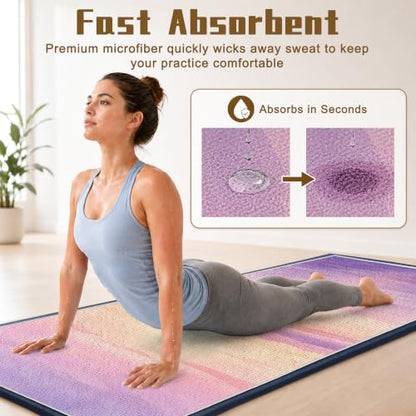 Yoga Mat Towel, Hot Yoga Towel High-Definition Pattern, Machine Washable with Ultra-Absorbent Yoga Towels for Hot Yoga Non Slip for Fitness, Exercise, Pilates, 72 x 27 in, Purple Sunset - color: Purple Sunset