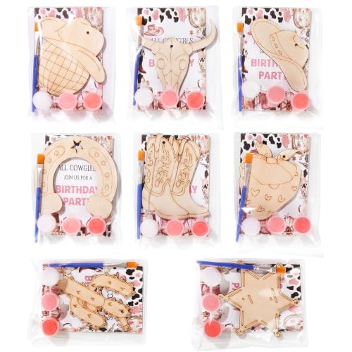 Saypacck 24 Pcs Cowgirl Party Favors Wooden Paint Craft Kits | Cowgirl Painting Crafts, Birthday Goodie Bag Fillers, Thank You Gifts for Kids Celebrations Decor - style: Cowgirl