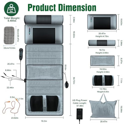 Full Body Massage Mat with Heat, Detachable Neck Massager Foot Massager - size: 76.38x20.47x5.9in