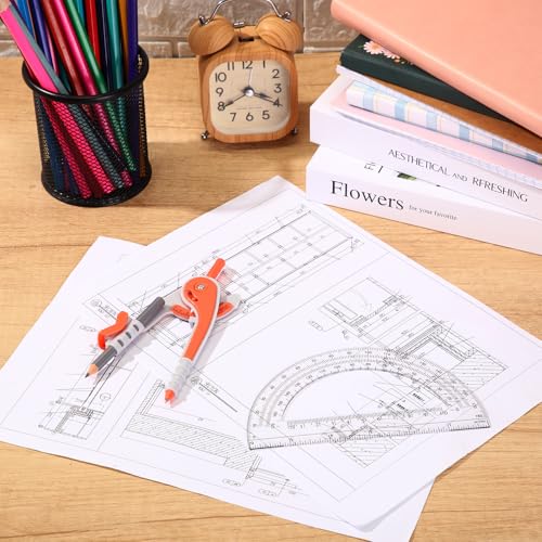 EBOOT Student Geometry Math Set, Drawing Compass and 6 Inch Clear Swing Arm Protractors 180 Degree Math Protractor(Watermelon Red) - color: Watermelon Red
