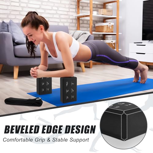 RETON Yoga Blocks Set with Straps, High Density Yoga Bricks, Lightweight EVA Foam Pilates Block, 2 Yoga Blocks with 2 Straps for Yoga, Pilates, Fitness, Stretching and Toning - color: Black