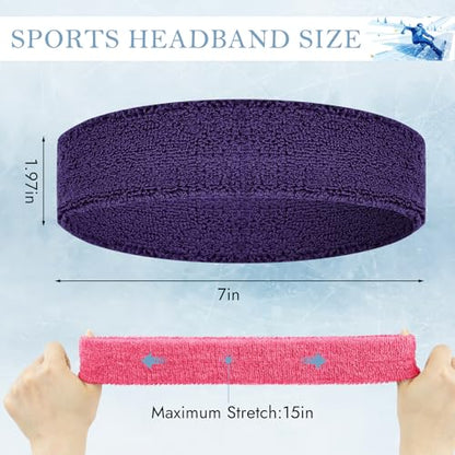 4 Pack Cotton Terry Sweat Headbands for Men Women Running Gym - color: Pink/Green/Sky Blue/Purple
