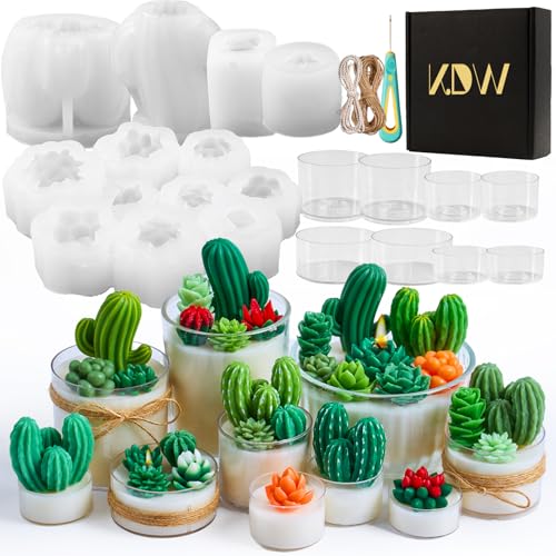 Succulent Candle Mold Set with 9-Cavity & 3D Cactus Silicone Molds for DIY | DIY Silicone Mold Kit for Resin Casting, Candles, Soap & Wax Crafts, Perfect for Home Decor and Handmade Gifts