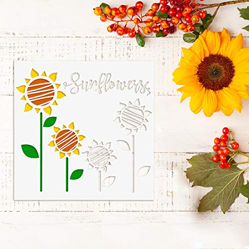 Tenare 9 Pieces Reusable Painting Stencil Plastic Paint Stencils Summer Pattern Drawing Templates Reusable Craft for Painting(Sunflowers) - style: Sunflowers