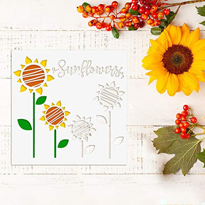 Tenare 9 Pieces Reusable Painting Stencil Plastic Paint Stencils Summer Pattern Drawing Templates Reusable Craft for Painting(Sunflowers) - style: Sunflowers