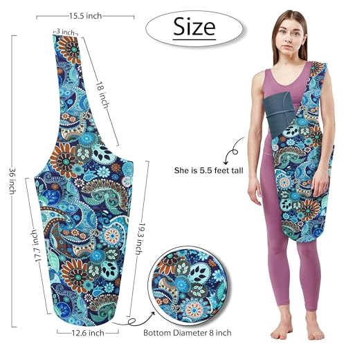 Yoga Mat Bag Yoga Tote Bag with Large Pocket and Zipper Pocket Yoga Mat Bag Carrier Fit Most Size Mats and All You Stuff - color: cyan